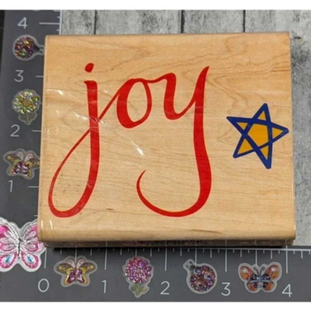 Inkadinkado Joy Script Star 4911 Christmas Rubber Stamp Wood #E5